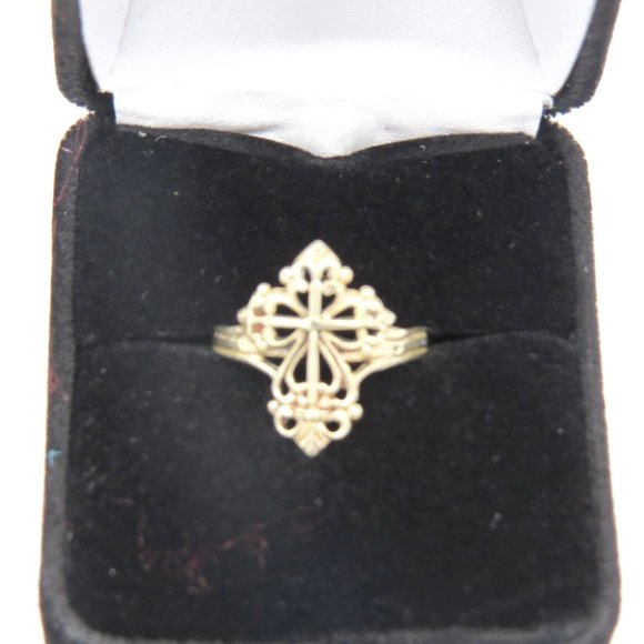 Filigree Cross Ring - 925 Silver . Size 6 - Picture 3 of 7